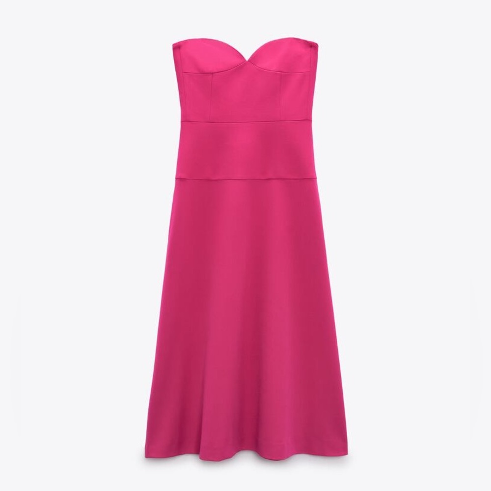 ZARA PINK BUSTIER MIDI DRESS